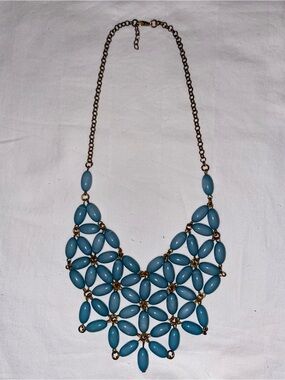 Blue Floral Cluster Statement Necklace - Unbranded
